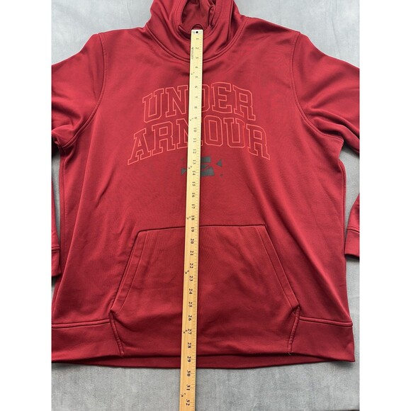 Under Armour Hoodie Mens 2XL Red Loose Fit Pullover Sweatshirt Spell Out Fleece - Picture 4 of 8